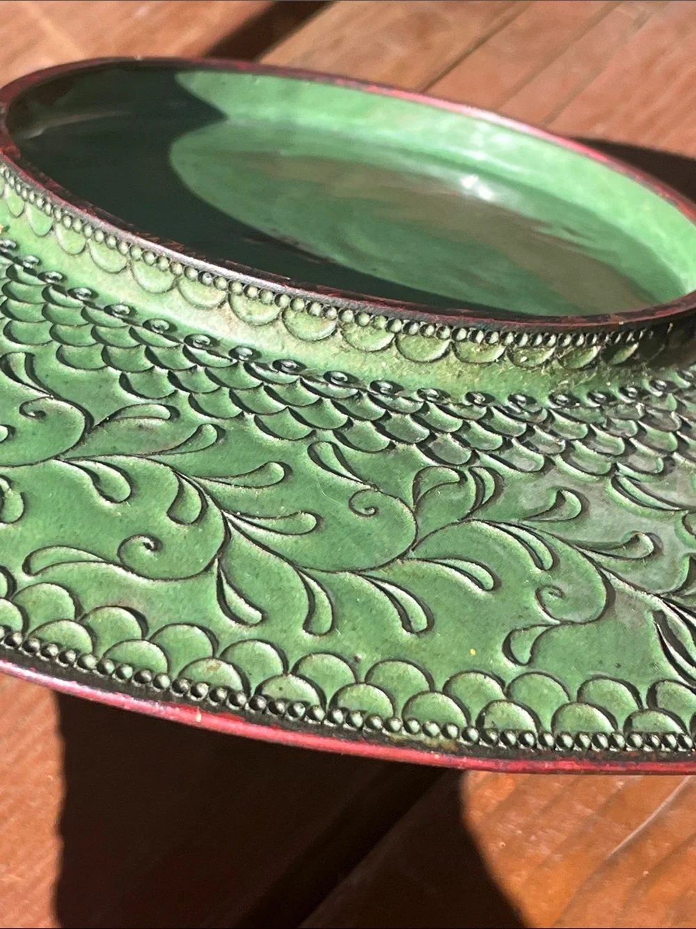 Metal scroll work Cloisonne plate bird and floral Design